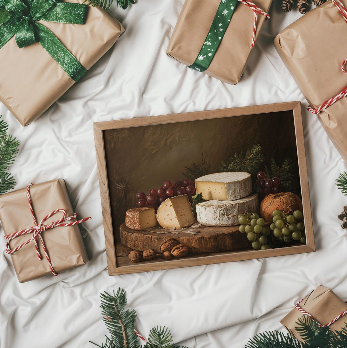 Cheese Board With Grapes And Nuts Rustic Kitchen Still Life Poster - Image 2