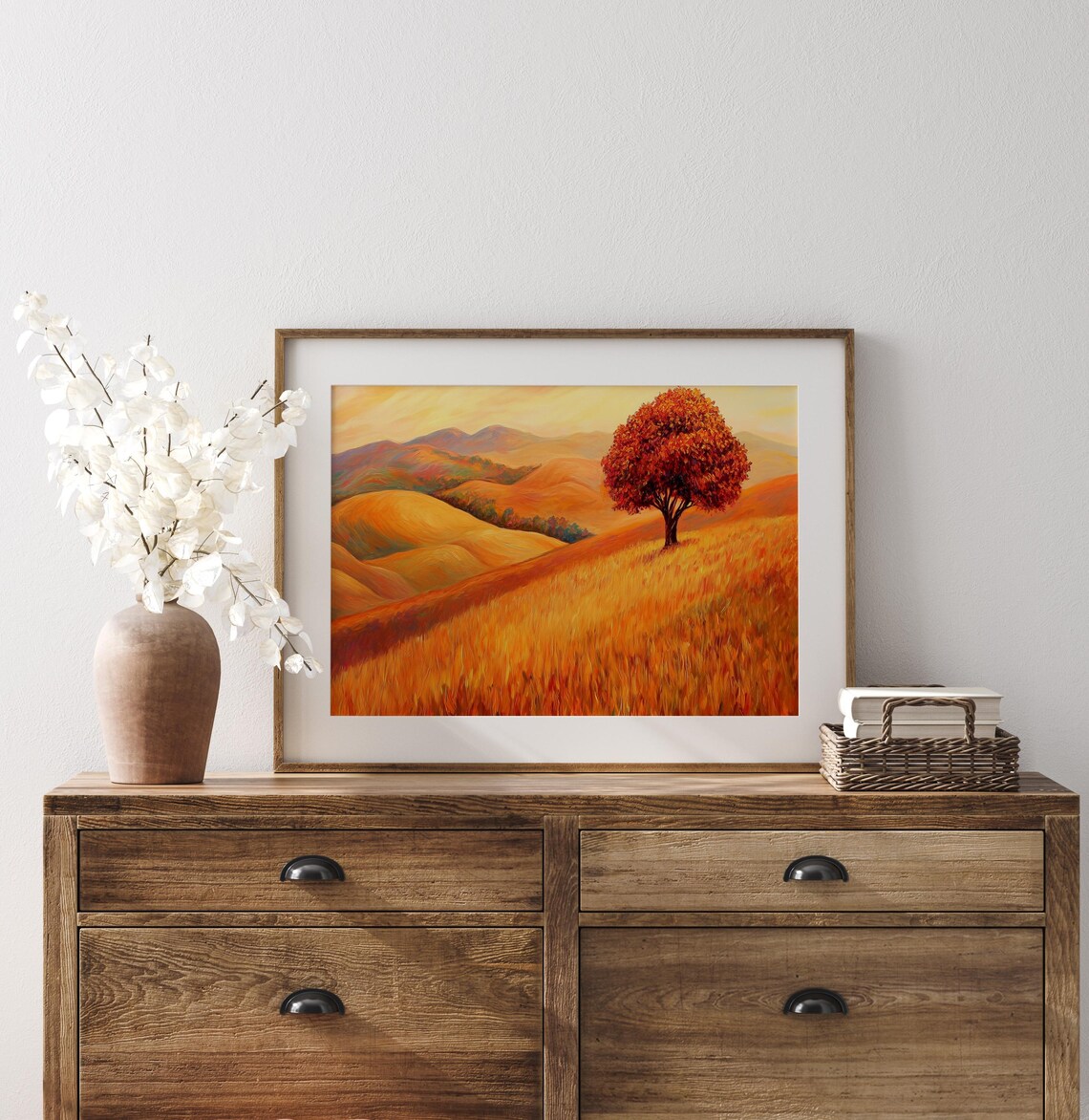 Golden Hillside Autumn Tree Landscape Painting Vibrant Fall Decor Poster - Image 3