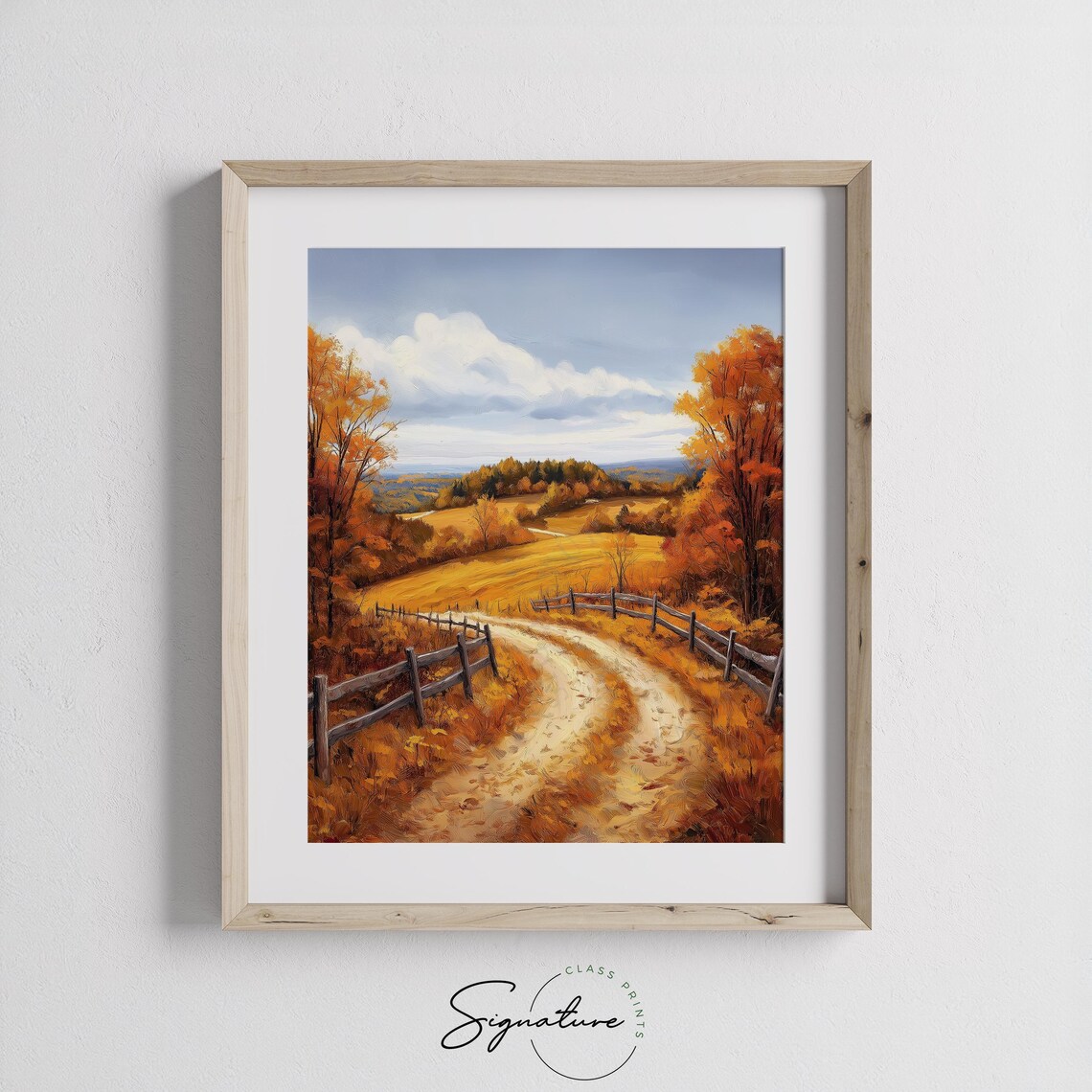 Split Rail Fence Dirt Road Autumn Valley Country Painting Print - Image 3