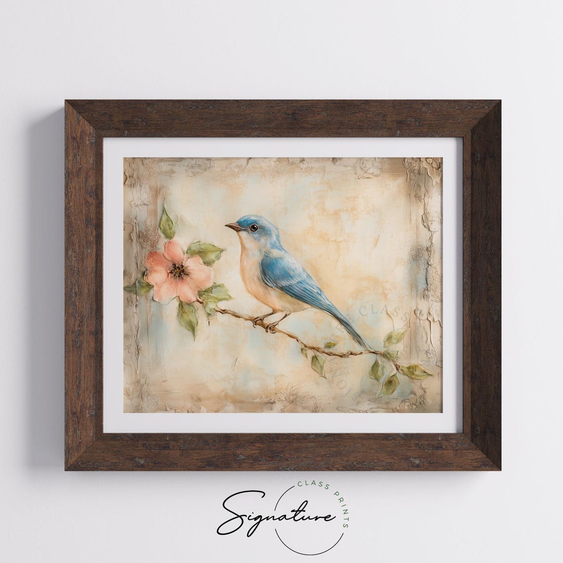 Dreamy Bluebird On Blossom Branch Vintage Bird Art Pastel Print - Image 5