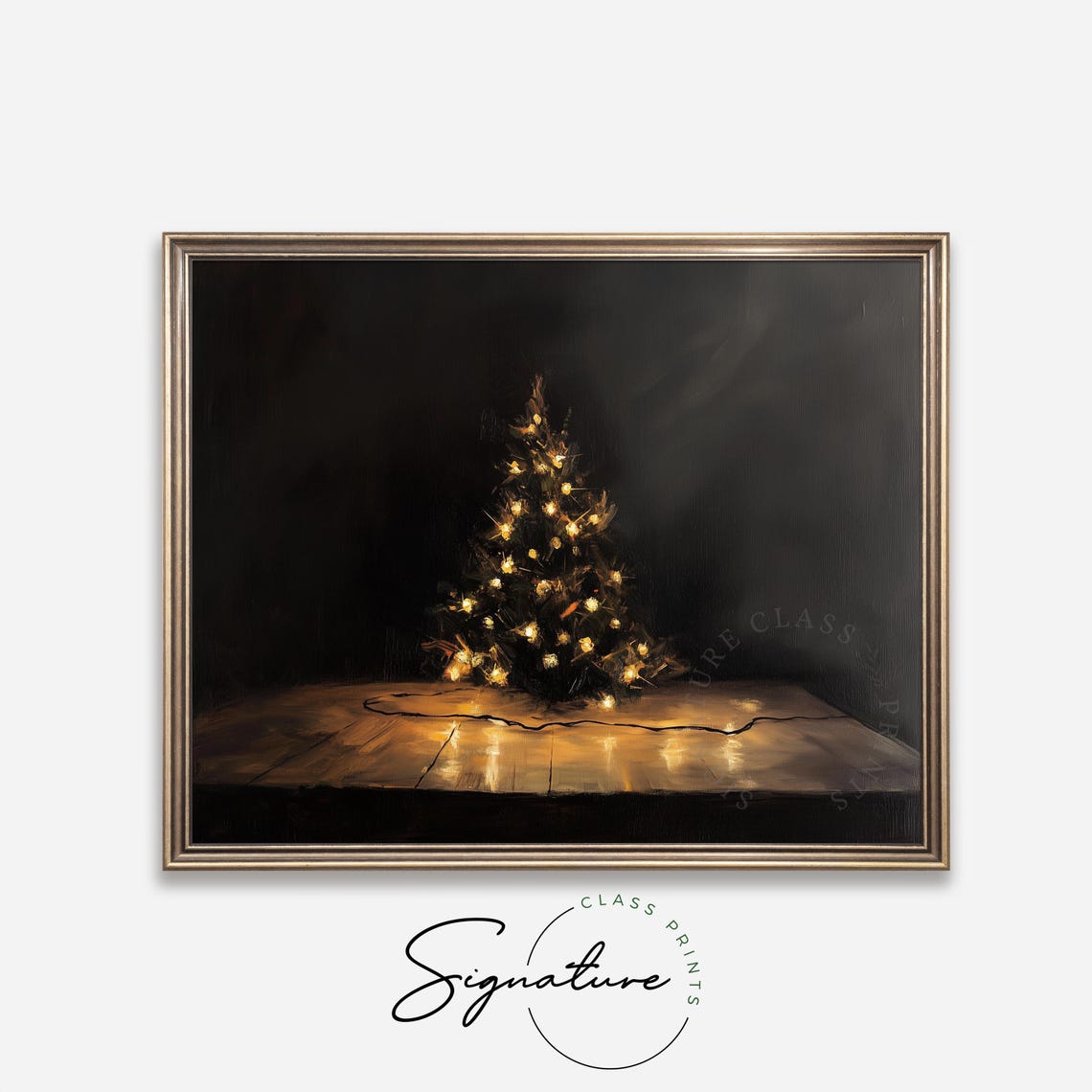 Small Glowing Christmas Tree With Warm Lights in a Dark Room Poster - Image 4
