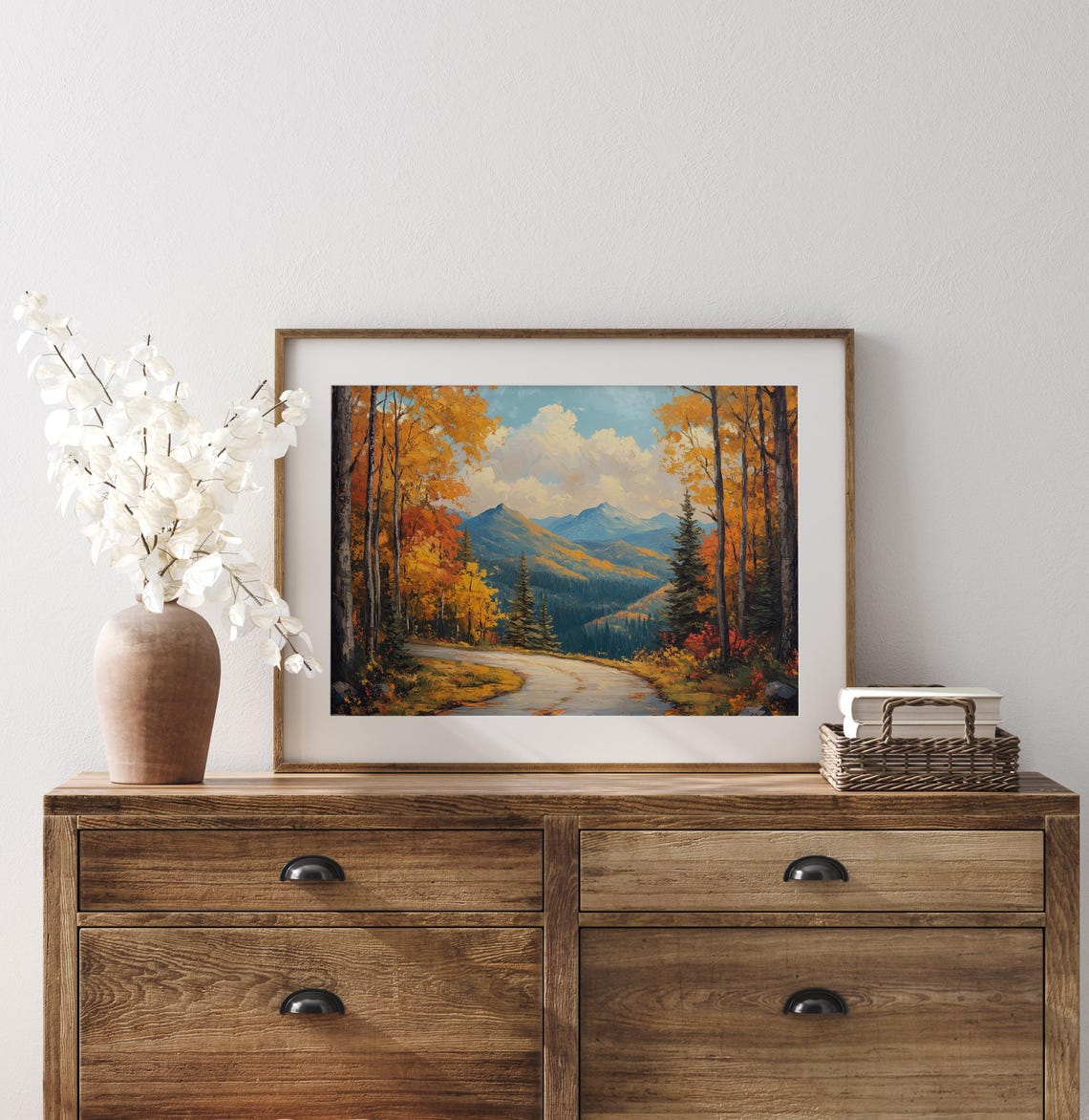 Autumn Forest Path Mountain View Oil Painting Fall Foliage Poster - Image 3