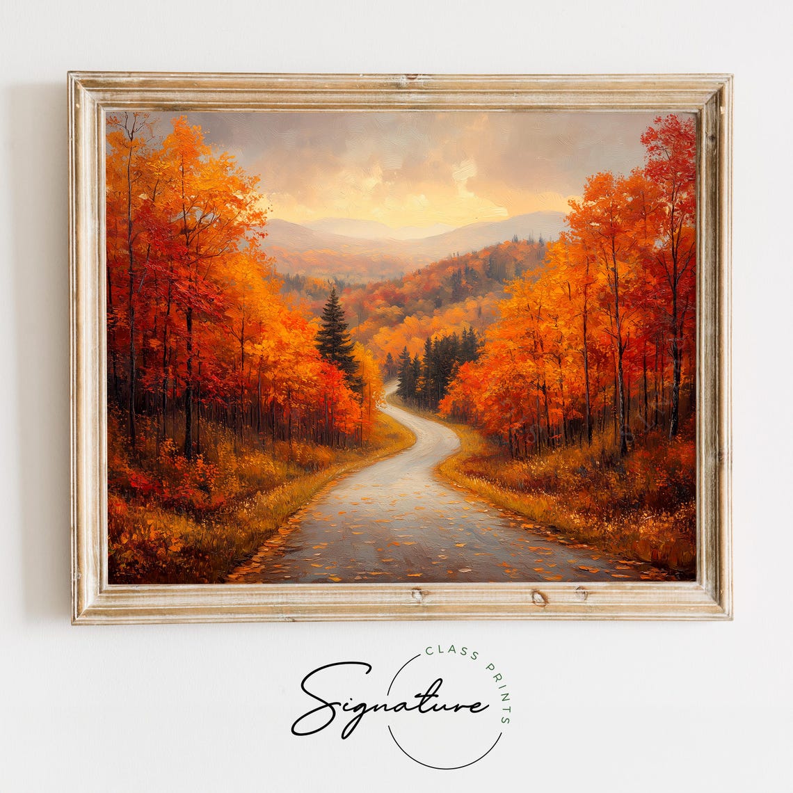 Winding Road Through Red Orange Autumn Woodland Fall Hills Print