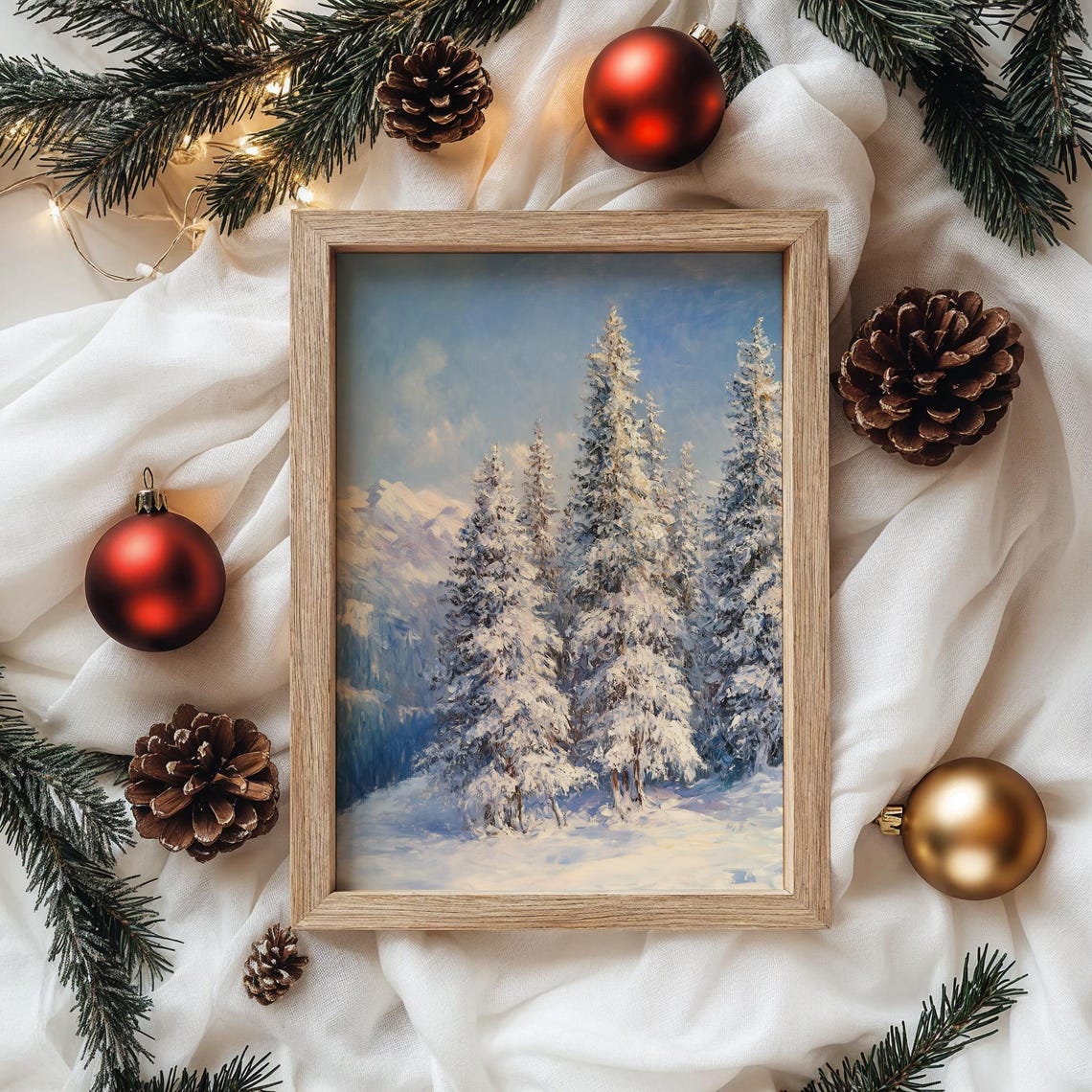Bright Snowy Cedar Cluster On Winter Hillside Rustic Art Poster - Image 4