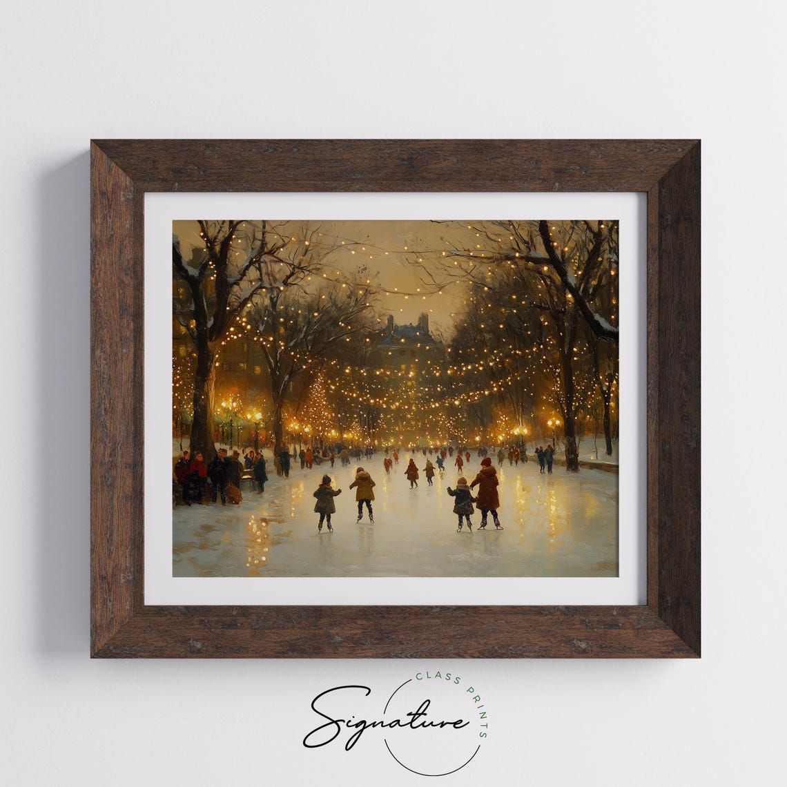 Children Skating On A Frozen Rink At Dusk Beneath Warm Lights Poster - Image 5