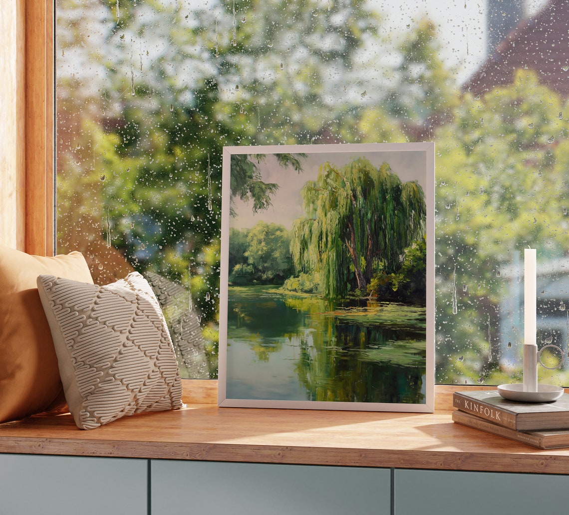 Weeping Willow Tranquil Pond Lush Green Reflection Shade Poster - Image 2