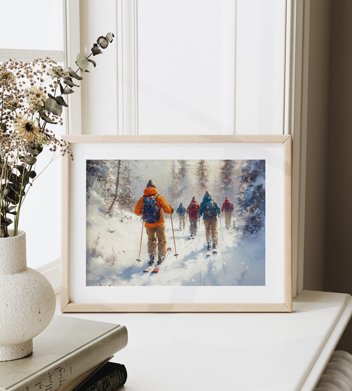 Friends Cross Country Skiing Through Snowy Forest Winter Poster - Image 6