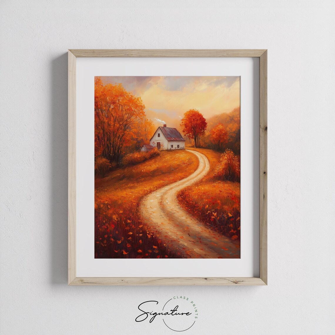 White Farmhouse at End of Winding Road in Fiery Autumn Poster - Image 3