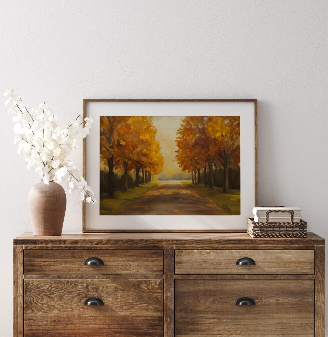 Golden Autumn Tree Lined Country Road Sunlit Fall Landscape Poster - Image 3