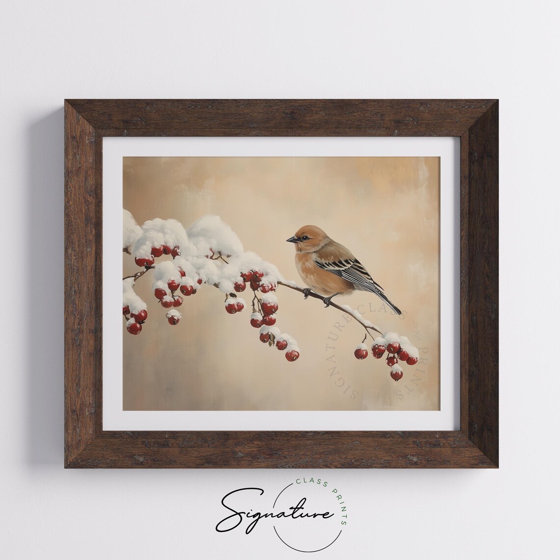 Common Chaffinch On Snowy Branch, Rustic Winter Poster - Image 4