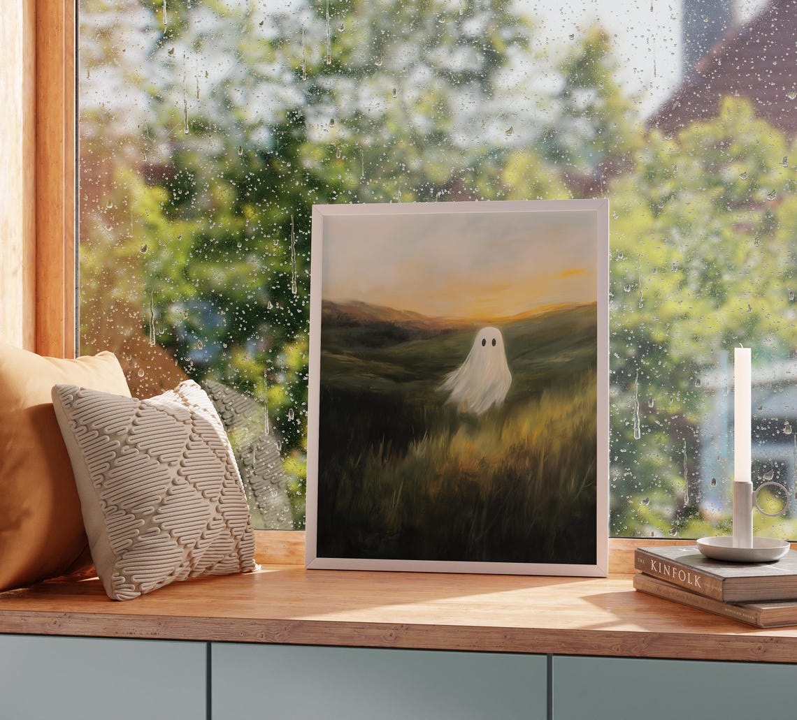 Floating Ghost Rolling Hills Golden Sunset Pastoral Art Poster - Image 2