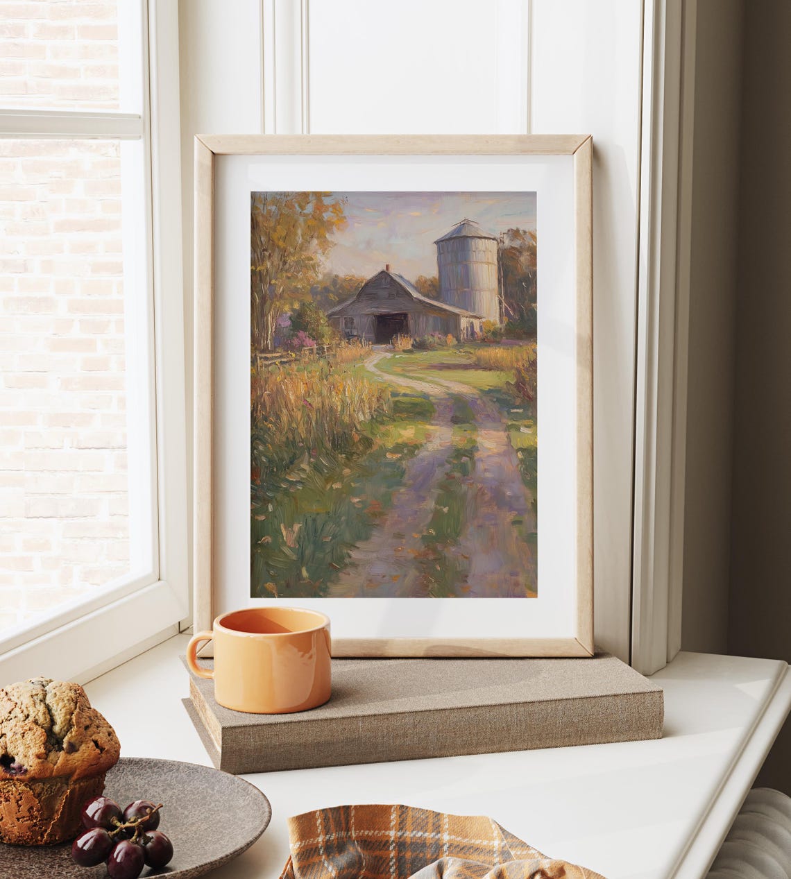 Rustic Barn Silo Autumn Field Country Road Harvest Scene Poster - Image 6