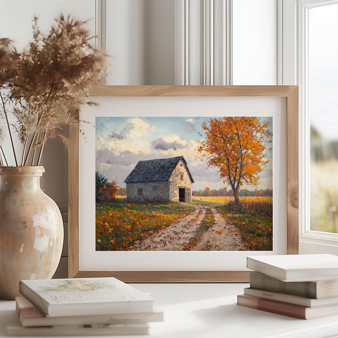 Rustic Stone Barn Autumn Fields Cozy Fall Cottagecore Landscape Poster - Image 2