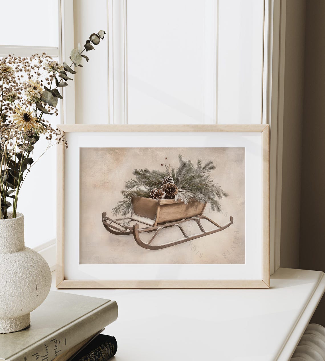 Antique Wooden Sled with Fir Branches Christmas Decor Poster - Image 6