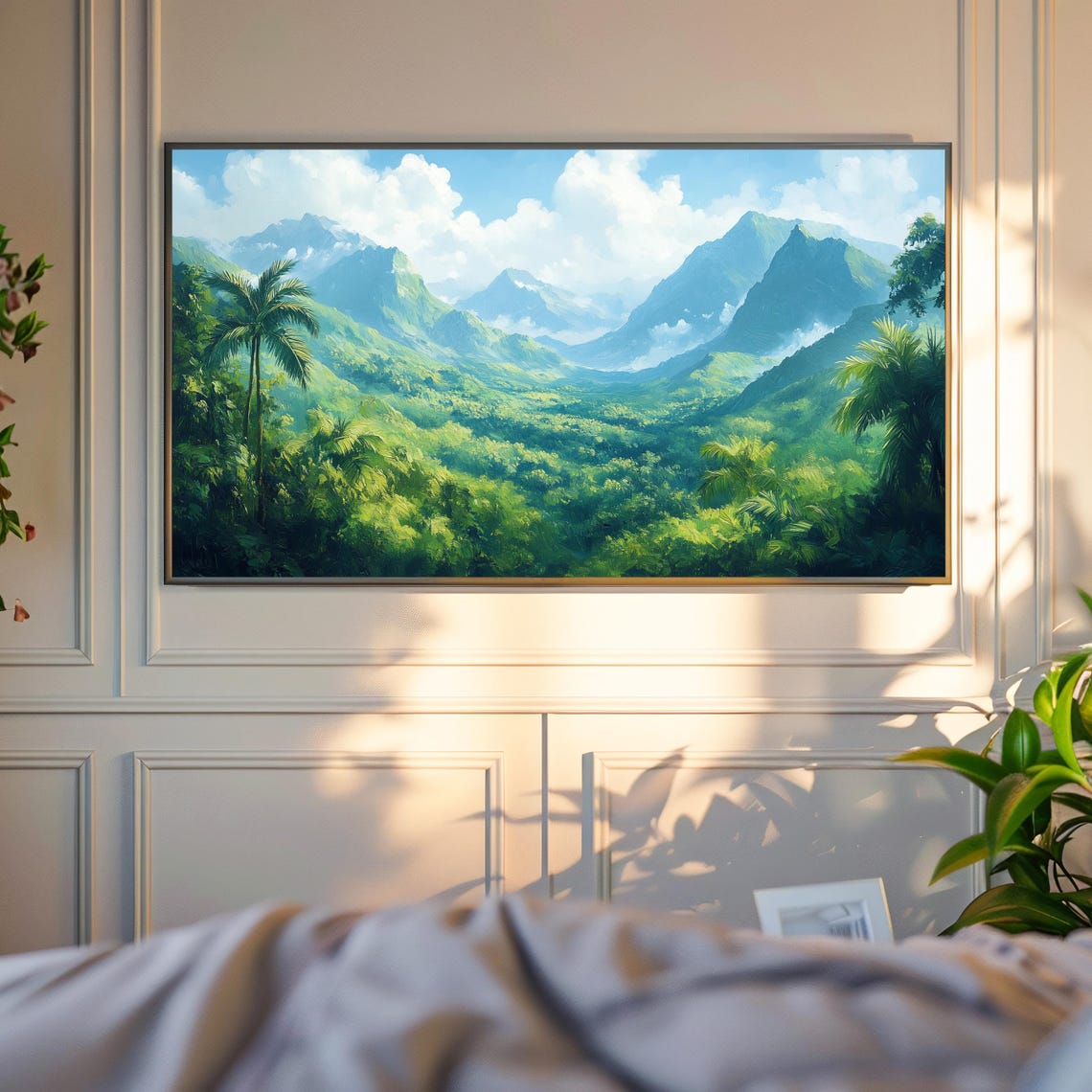 Lush Green Palm Valley Misty Blue Mountains Tropical Scenery Wall Art - Image 6