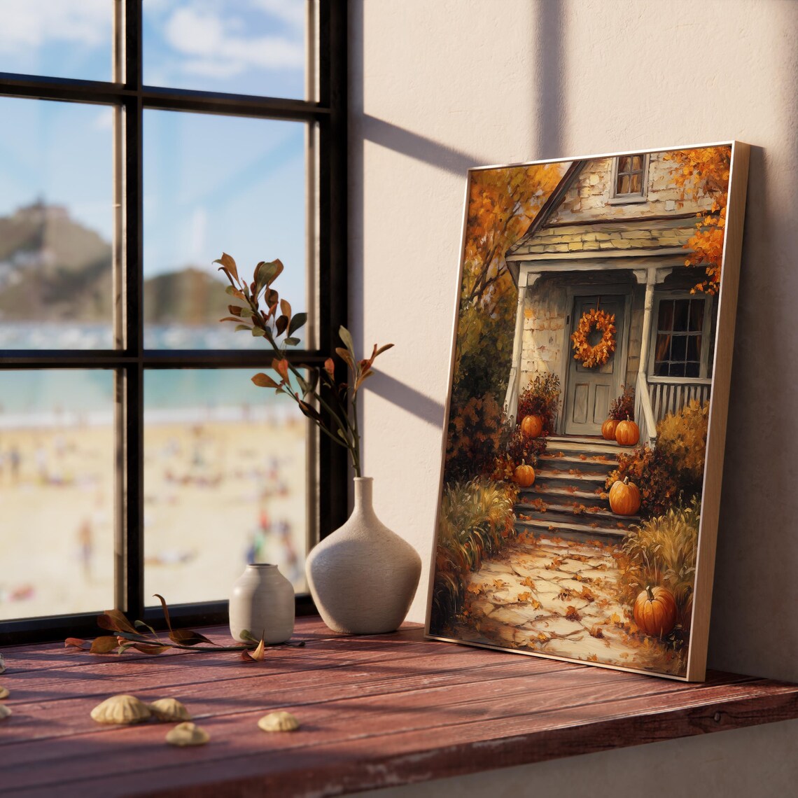 Country Cottage Porch With Pumpkins And Wreath Autumn Scene Poster - Image 5