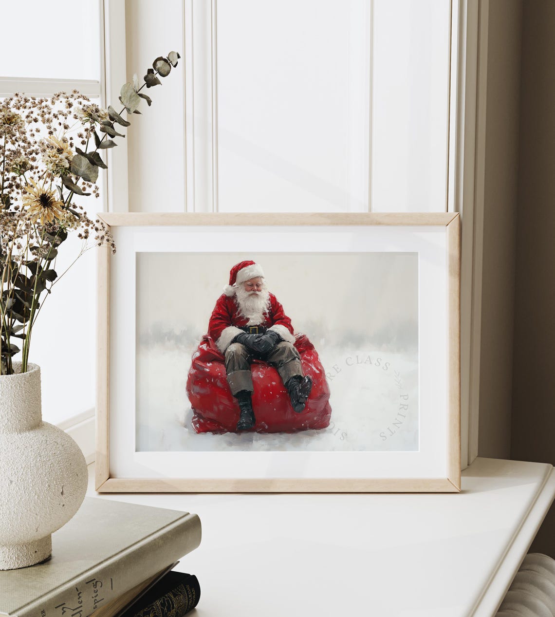Tired Santa Claus Sitting On A Red Toy Sack In The Snow Art Poster - Image 6