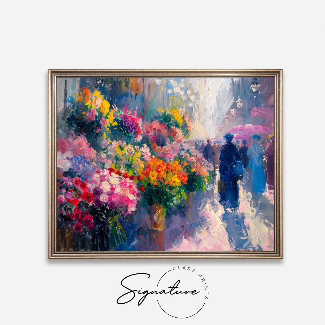 Colorful Flower Market Street Impressionist Oil Painting Poster - Image 4