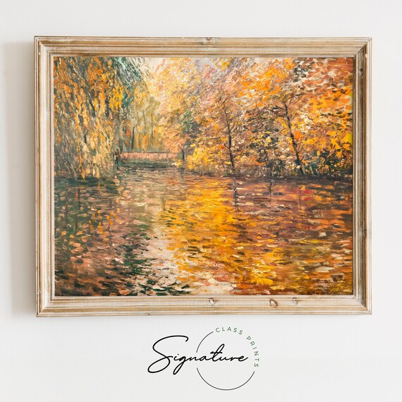 Golden Fall River Lined With Autumn Trees Reflective Art Poster