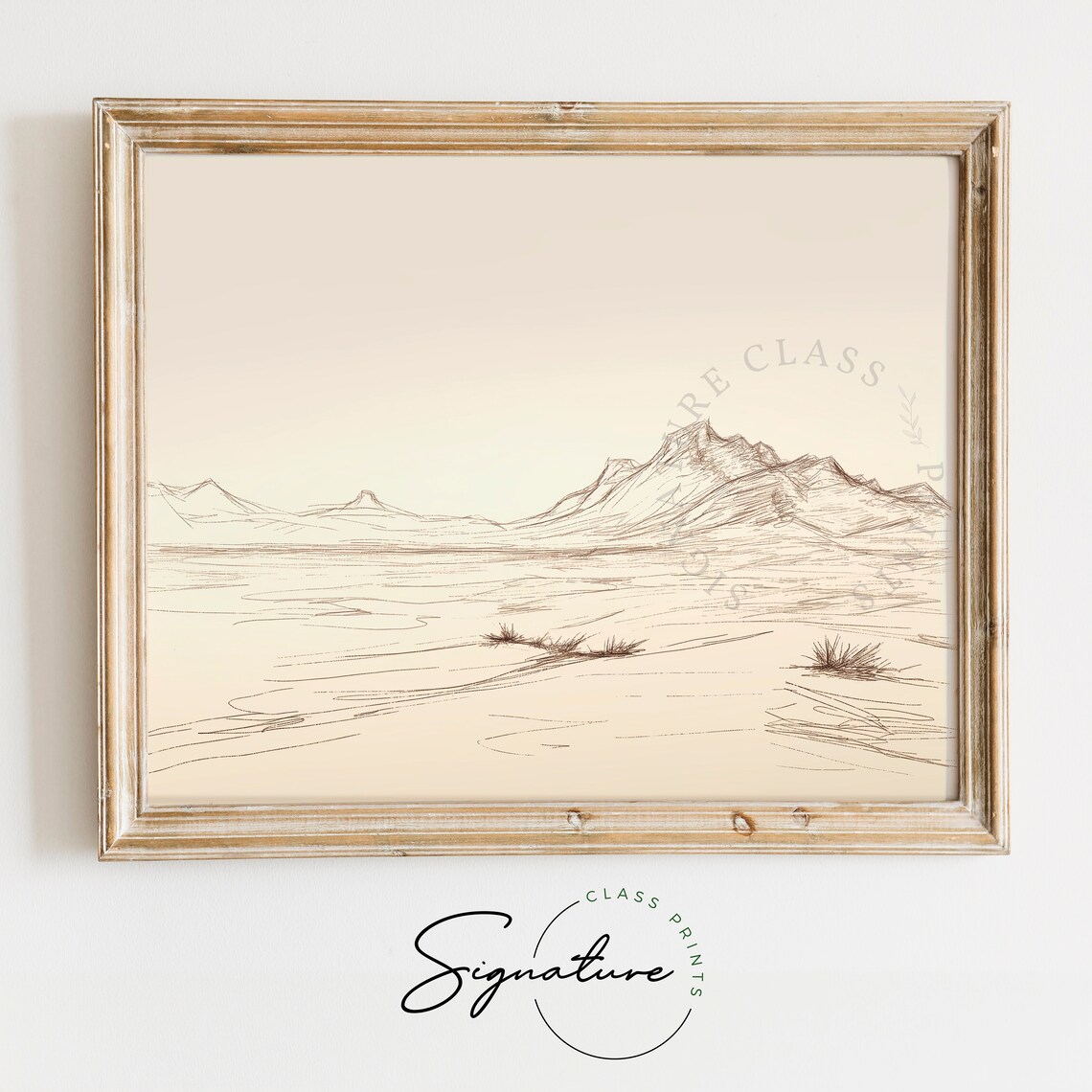Desert Landscape With Distant Mountains Sketch Tranquil Desert Scene Mountain Range Art Simple Minimalist Wall Decor 840