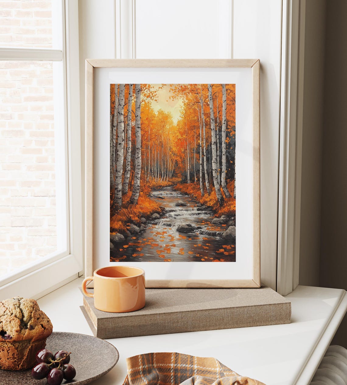 Autumn Birch Grove Mountain Stream White Trunks Orange Leaves Poster - Image 6