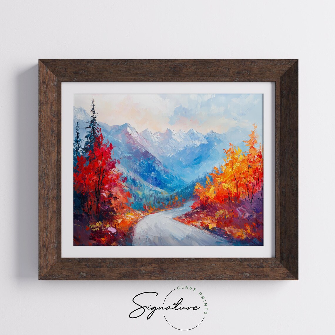 Mountain Road Autumn Painting Vibrant Fall Foliage Blue Peaks Landscape Poster - Image 5
