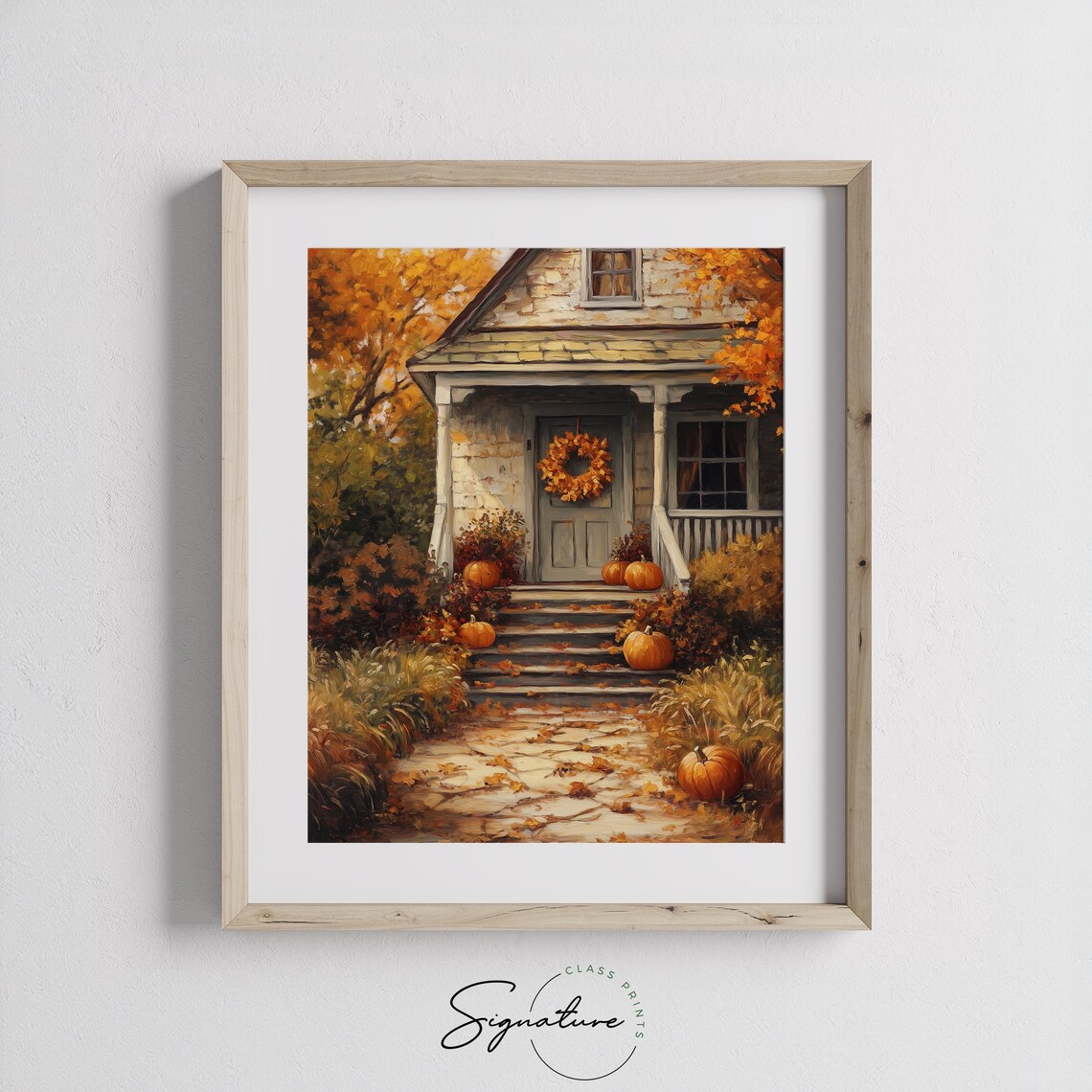 Country Cottage Porch With Pumpkins And Wreath Autumn Scene Poster - Image 3