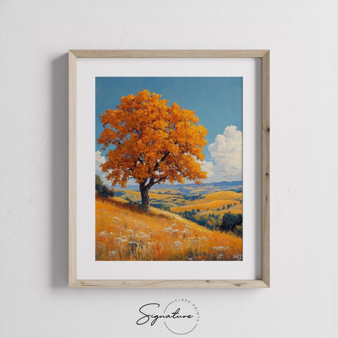 Lone Orange Tree Blue Sky Patchwork Hills Golden Pasture Poster - Image 3