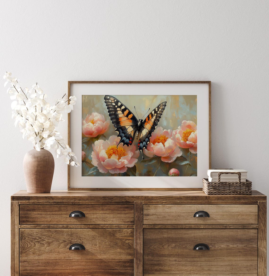 Tiger Swallowtail Butterfly On Pink Peonies Bright Floral Wall Art - Image 2