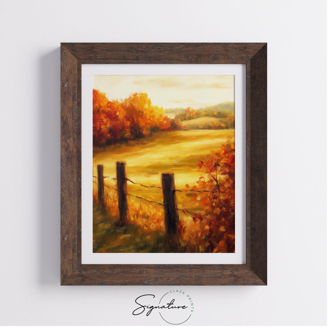 Golden Autumn Meadow With Rustic Fence Posts Countryside Poster - Image 4