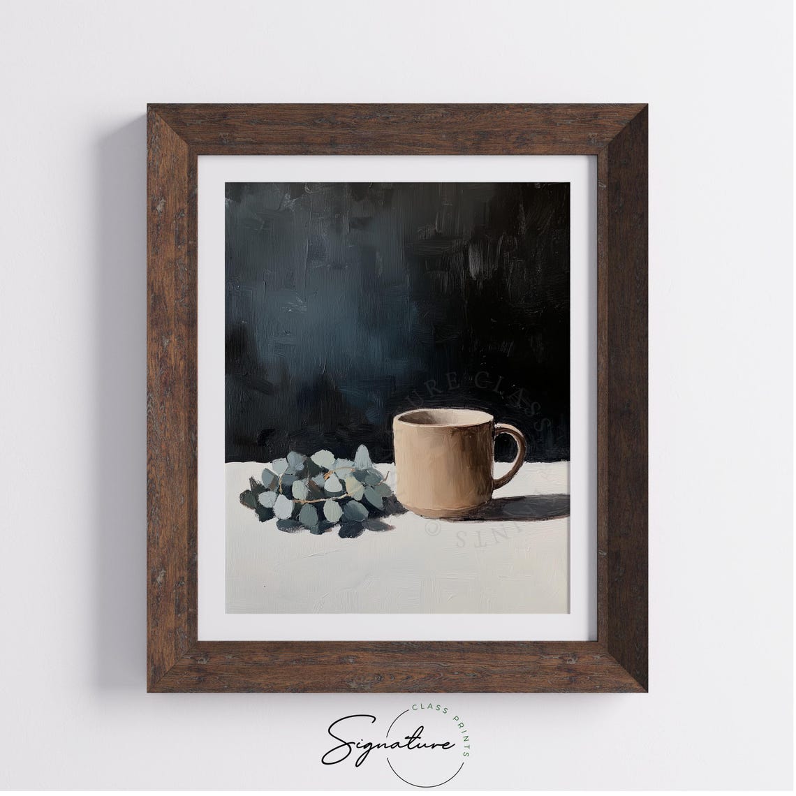 Moody Coffee Cup With Eucalyptus Rustic Still Life Art Poster - Image 4
