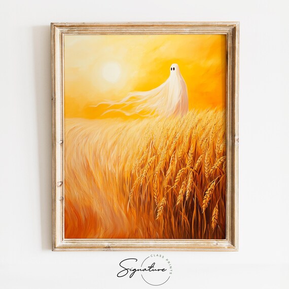 Glowing Ghost Wheat Field Golden Sunset Harvest Twilight Poster