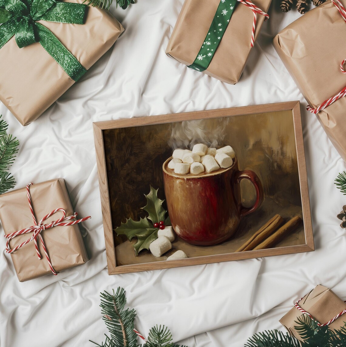 Steaming Red Mug Of Hot Cocoa With Marshmallows And Cinnamon Poster - Image 2