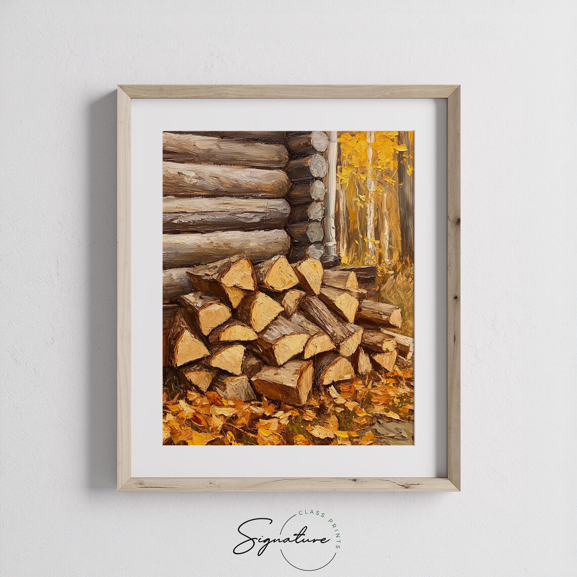 Chopped Firewood Stacked Beside Log Cabin In Golden Fall Poster - Image 3
