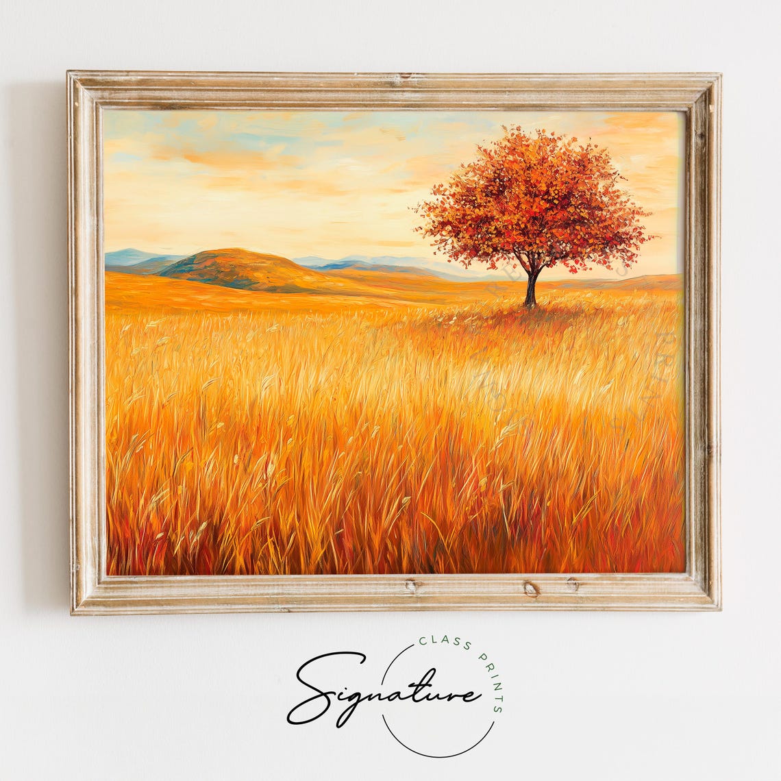 Lone Autumn Tree Standing In Golden Wheat Field Hills Poster