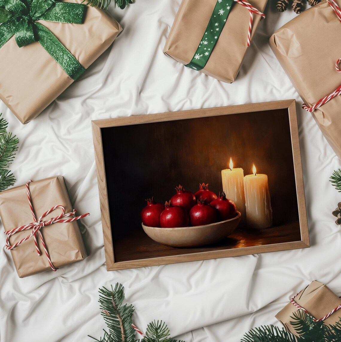 Bowl Of Pomegranates With Candlelight Warm Farmhouse Art Poster - Image 2