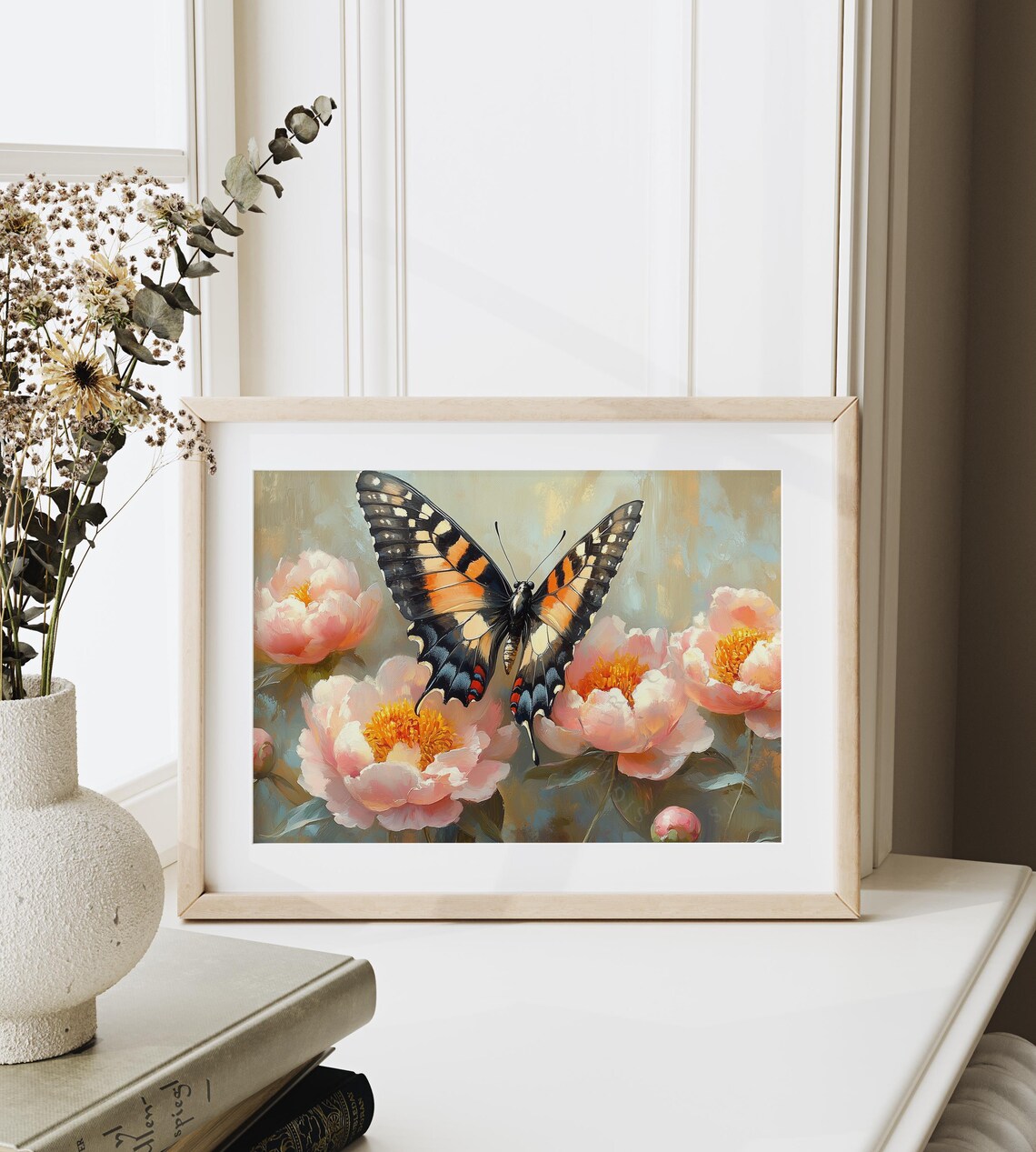 Tiger Swallowtail Butterfly On Pink Peonies Bright Floral Wall Art - Image 6