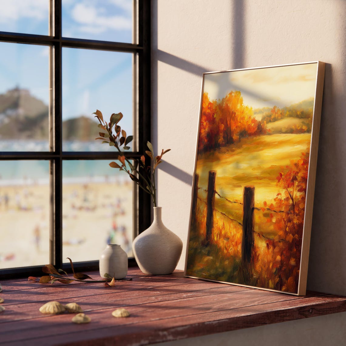 Golden Autumn Meadow With Rustic Fence Posts Countryside Poster - Image 5