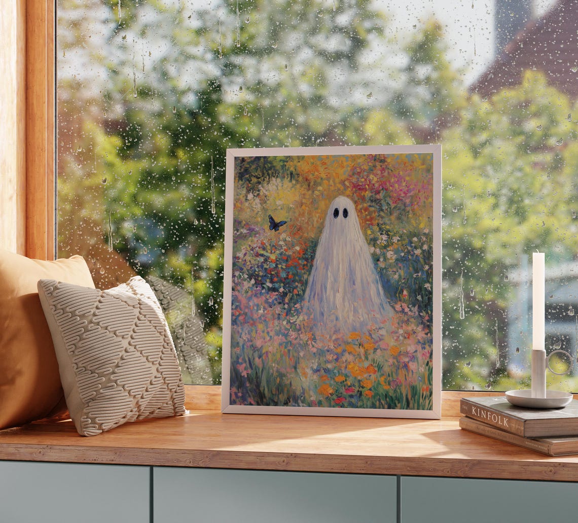 White Ghost Vibrant Flower Garden Blue Butterfly Summer Poster - Image 2