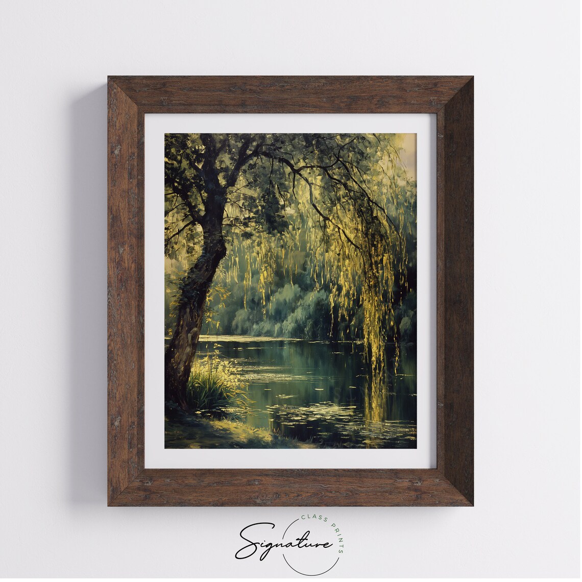 Weeping Willow Painting, Serene Pond Landscape - Image 4