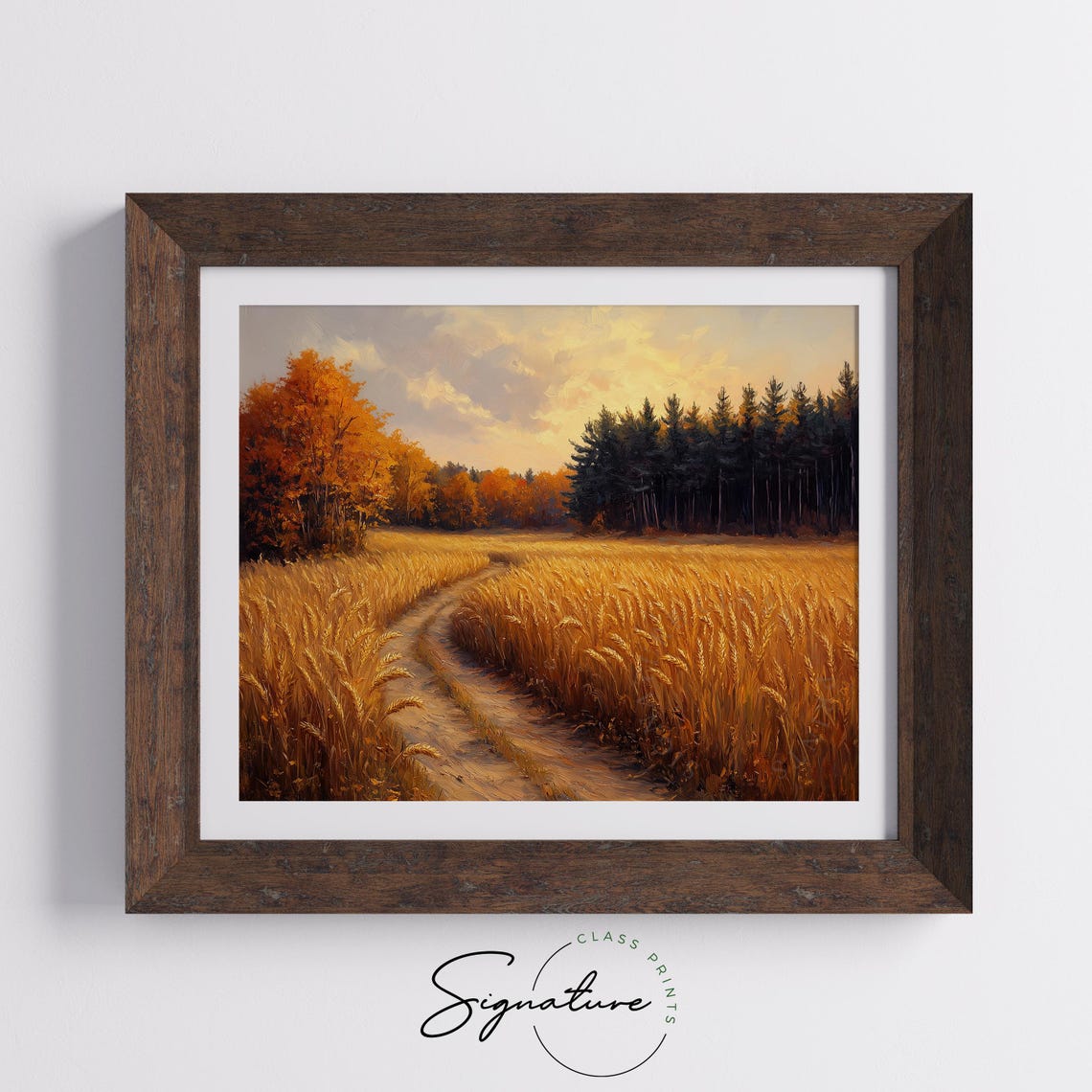 Autumn Wheat Field Path Pine Forest Rolling Hills Fall Wall Art - Image 5