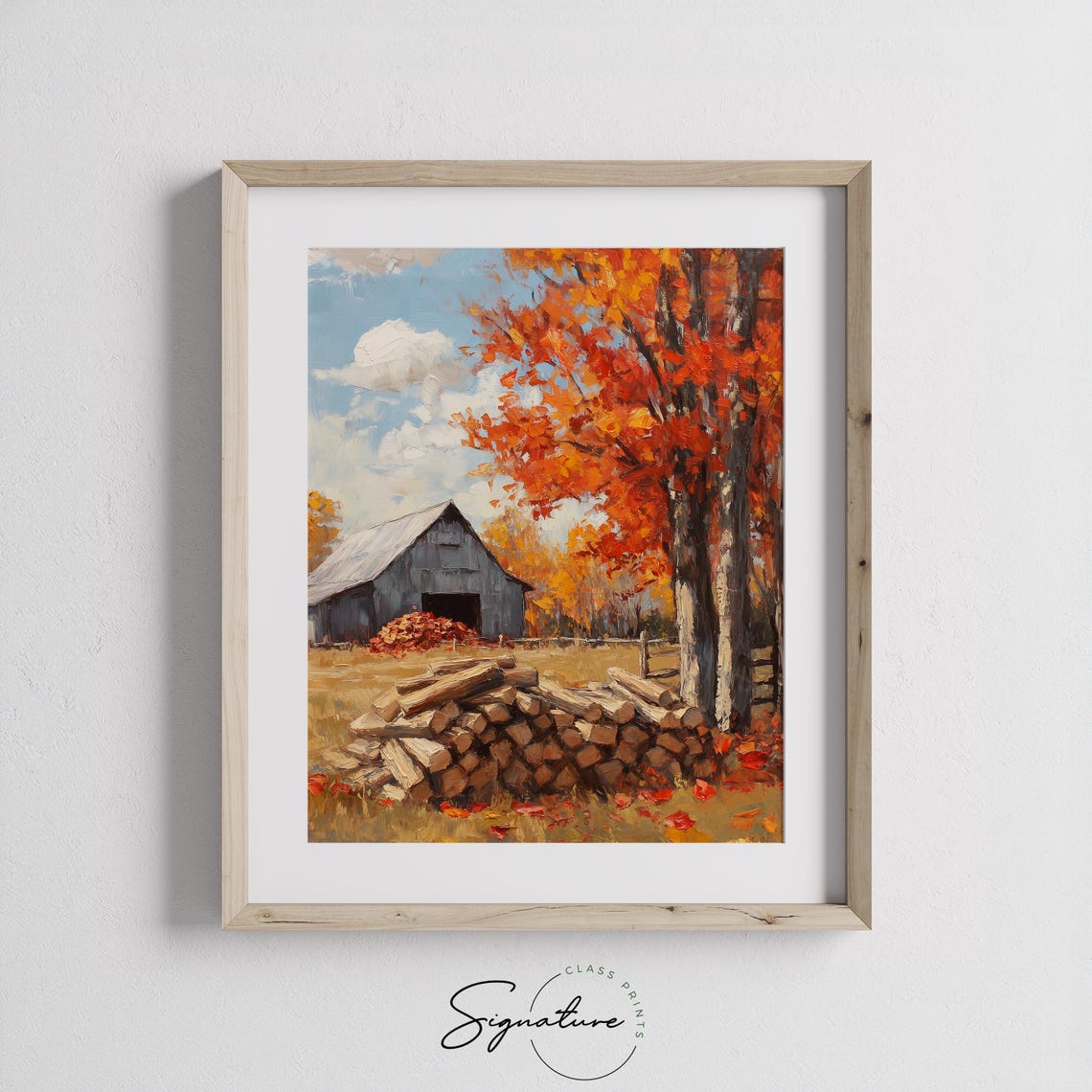 Weathered Gray Barn Firewood Pile Autumn Maple Trees Farm Poster - Image 3
