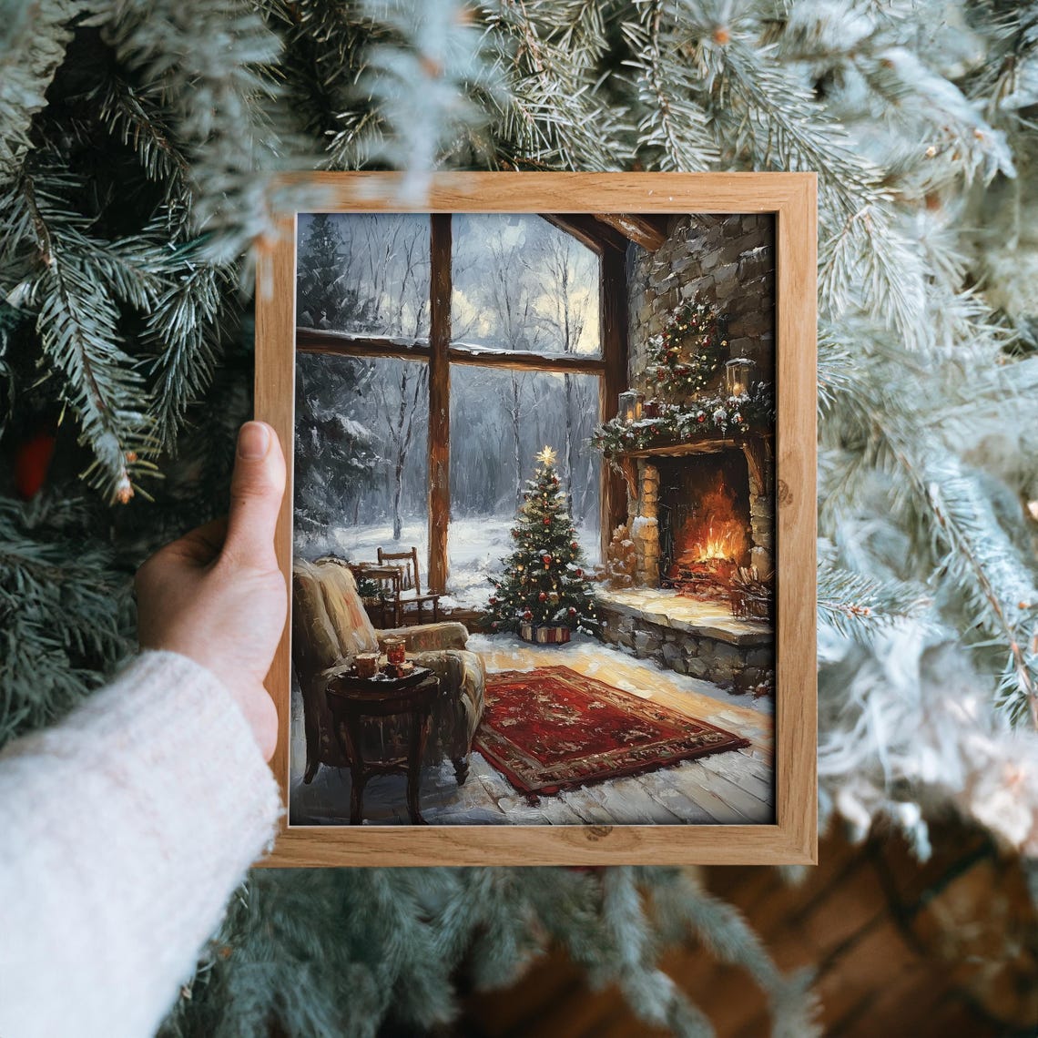 Cozy Christmas Living Room With Fireplace and Decorated Tree Poster - Image 6