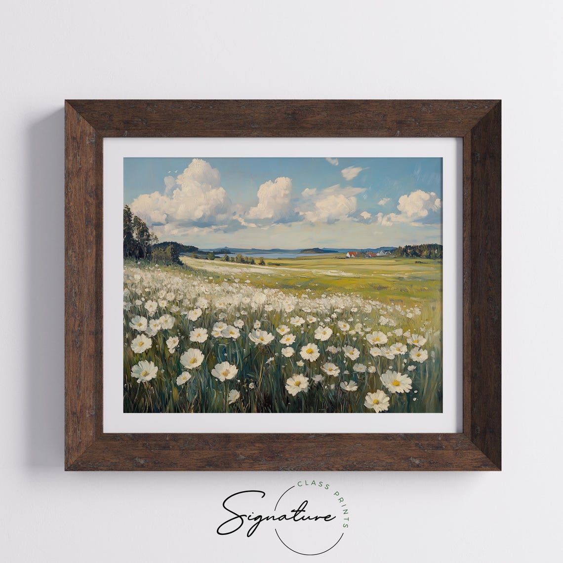 White Flowers Blooming Meadow Lakeside Summer Cottagecore Art Poster - Image 5