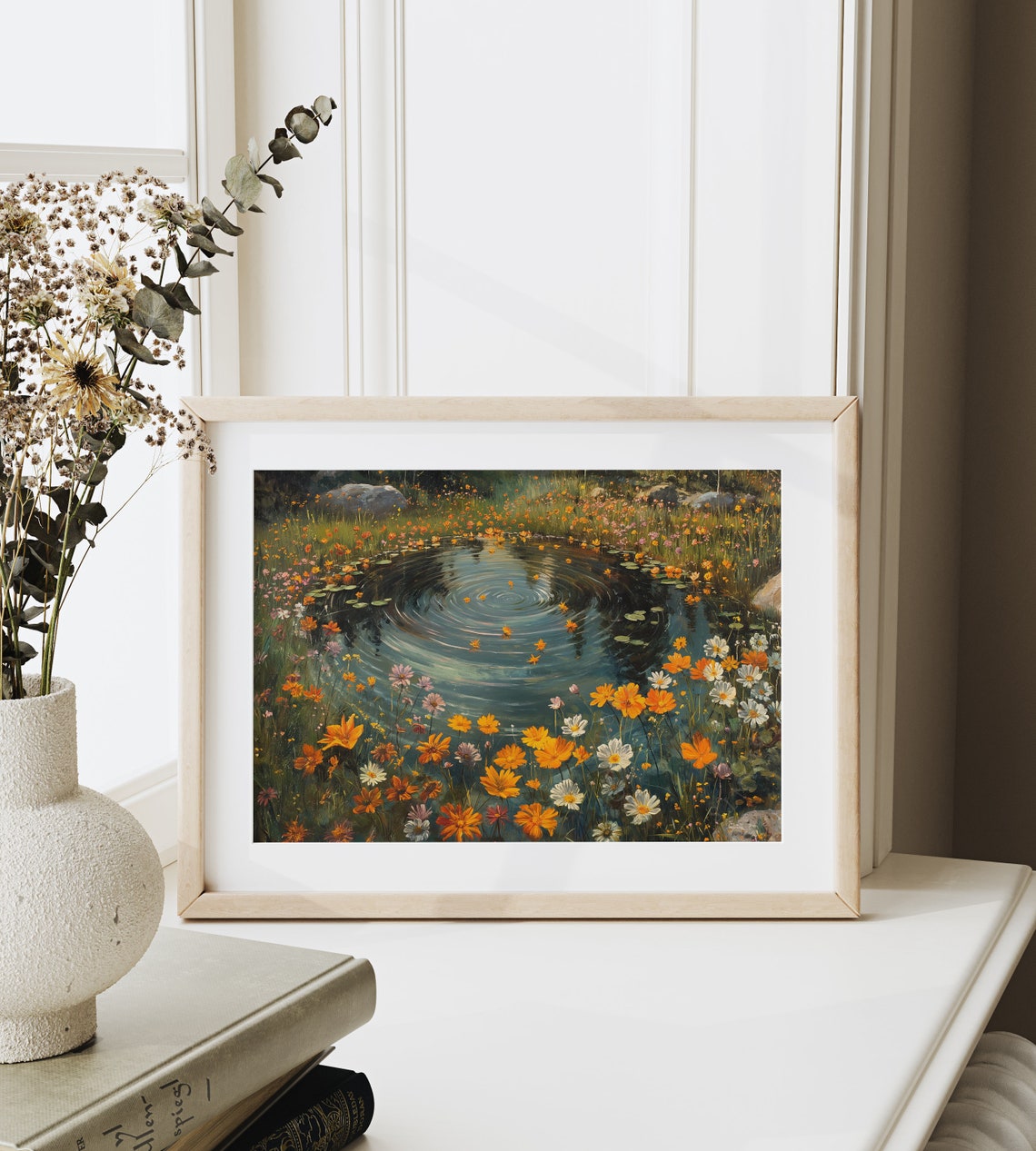 Swirling Pond Ringed By Wildflowers Impressionist Floral Poster - Image 6