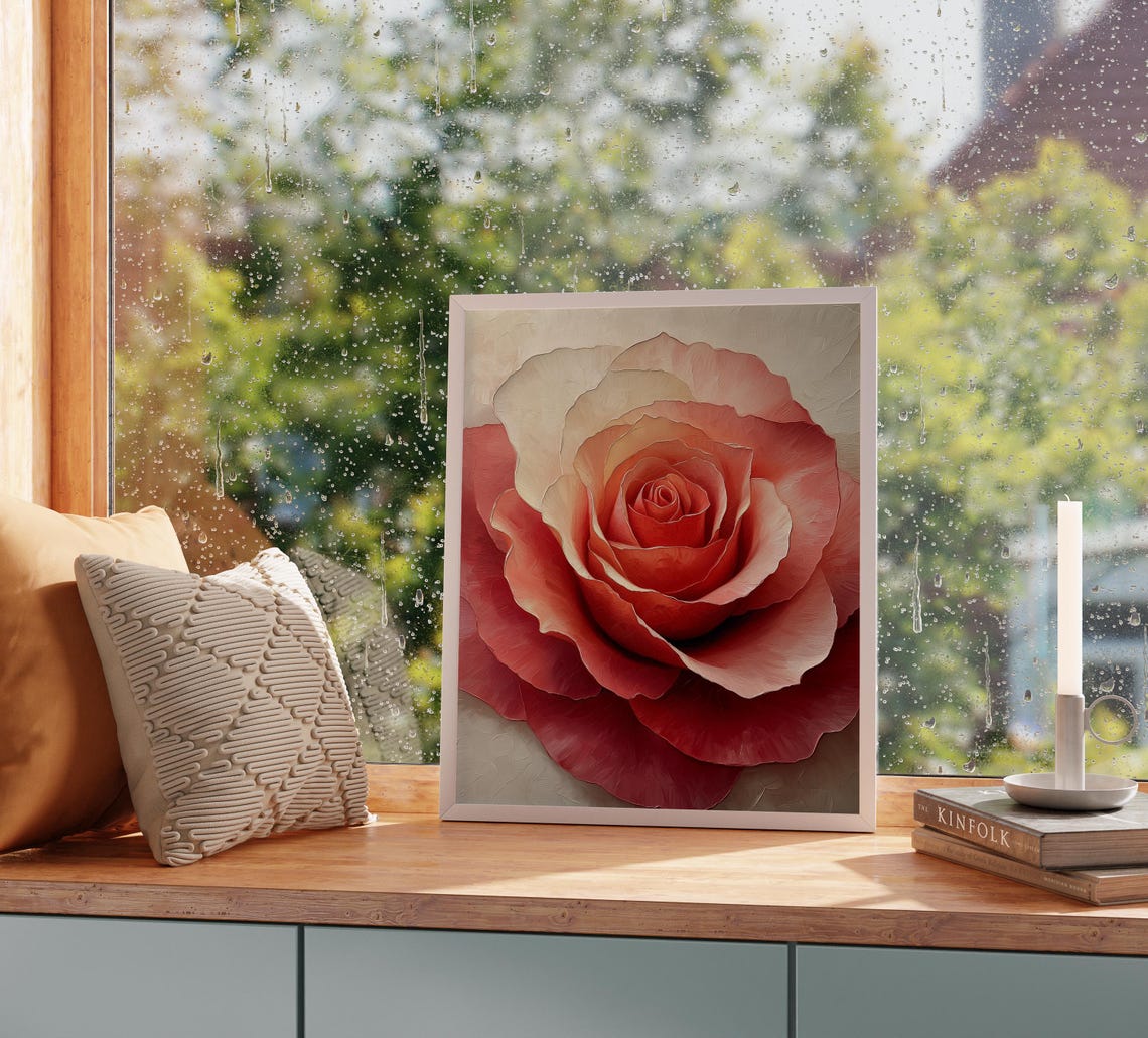 Romantic Rose Close Up Blush Pink Botanical Painting Vintage Wall Art - Image 3