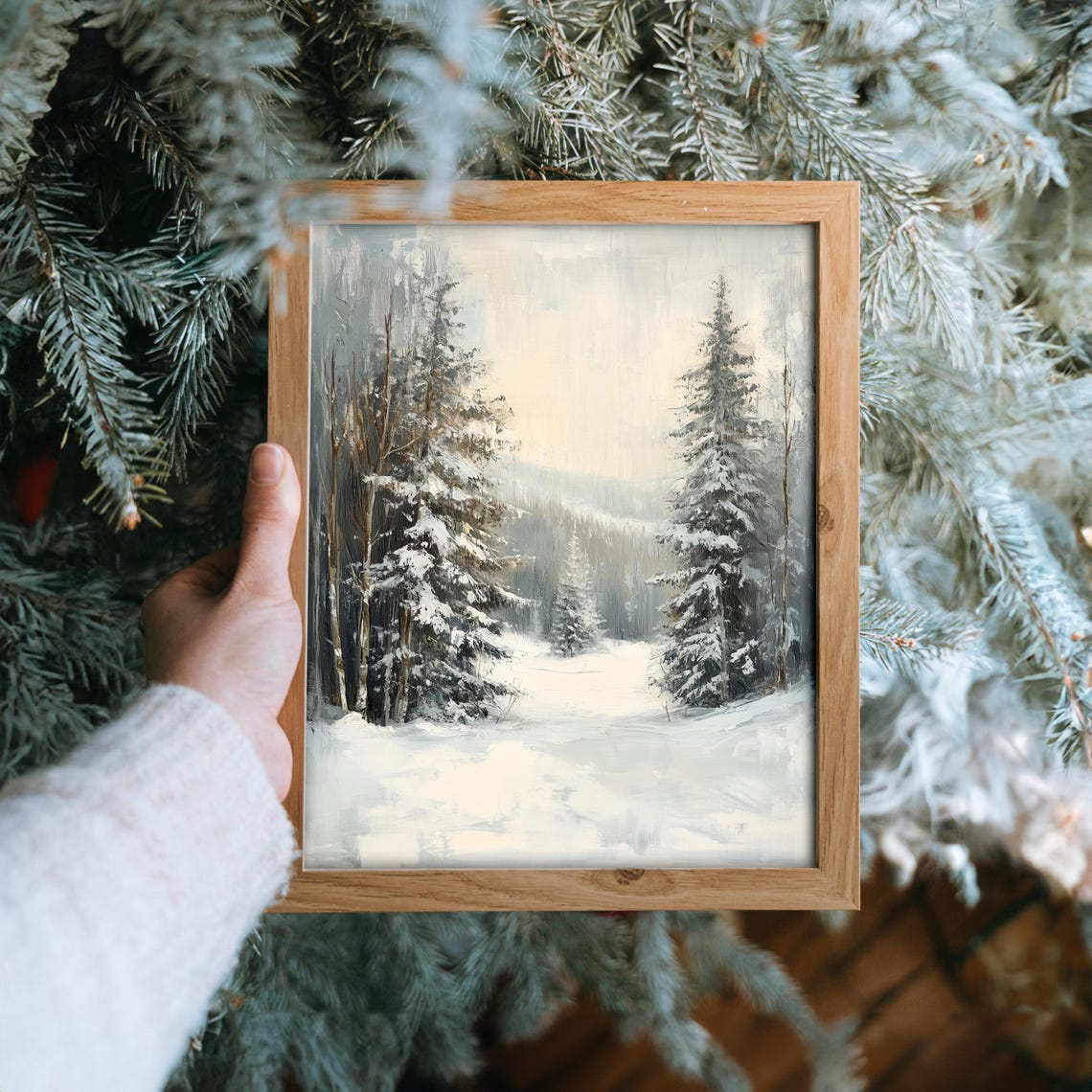 Snow Laden Fir Trees and Birches Muted Quiet Winter Forest Poster - Image 6