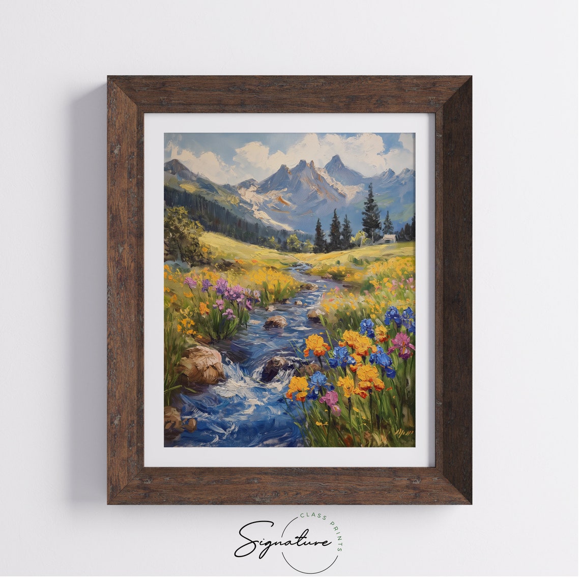 Iris Flowers Alongside Mountain Stream Colorful Wildflower Poster - Image 4