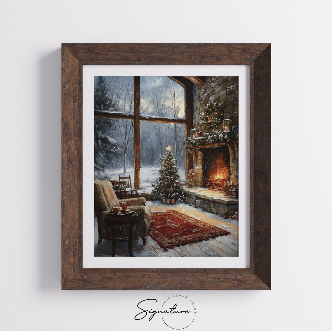 Cozy Christmas Living Room With Fireplace and Decorated Tree Poster - Image 3