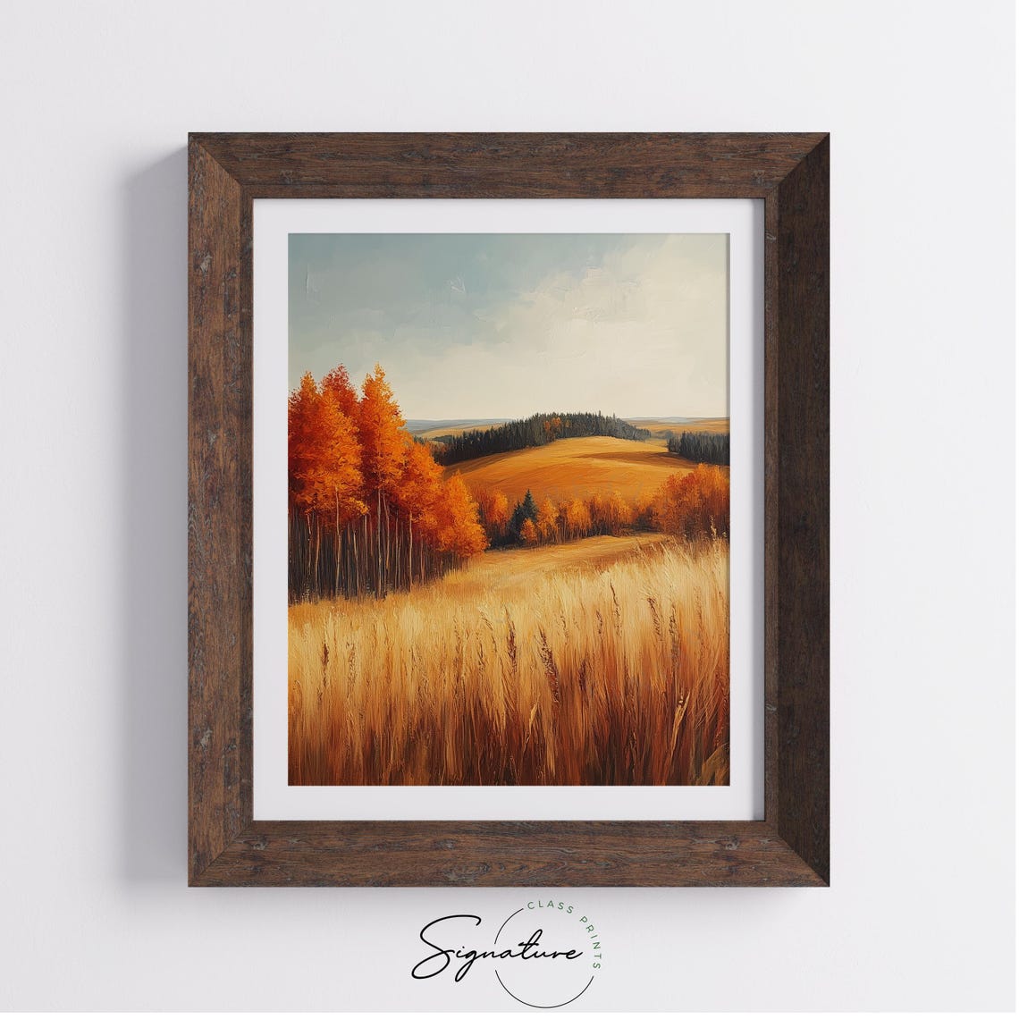 Autumn Meadow Golden Grass Fiery Trees Distant Pine Line Poster - Image 4